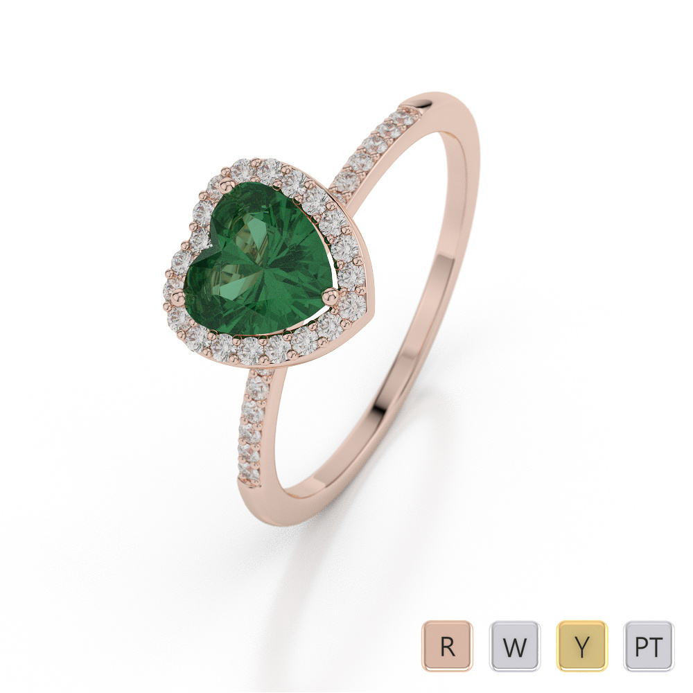 Emerald Engagement Ring With Round Cut Diamond 0043