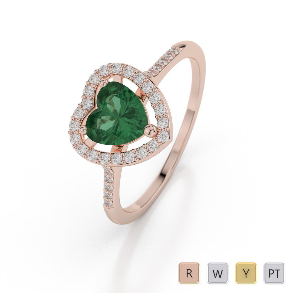 Heart Shape Engagement Ring With Emerald & Diamond 0044