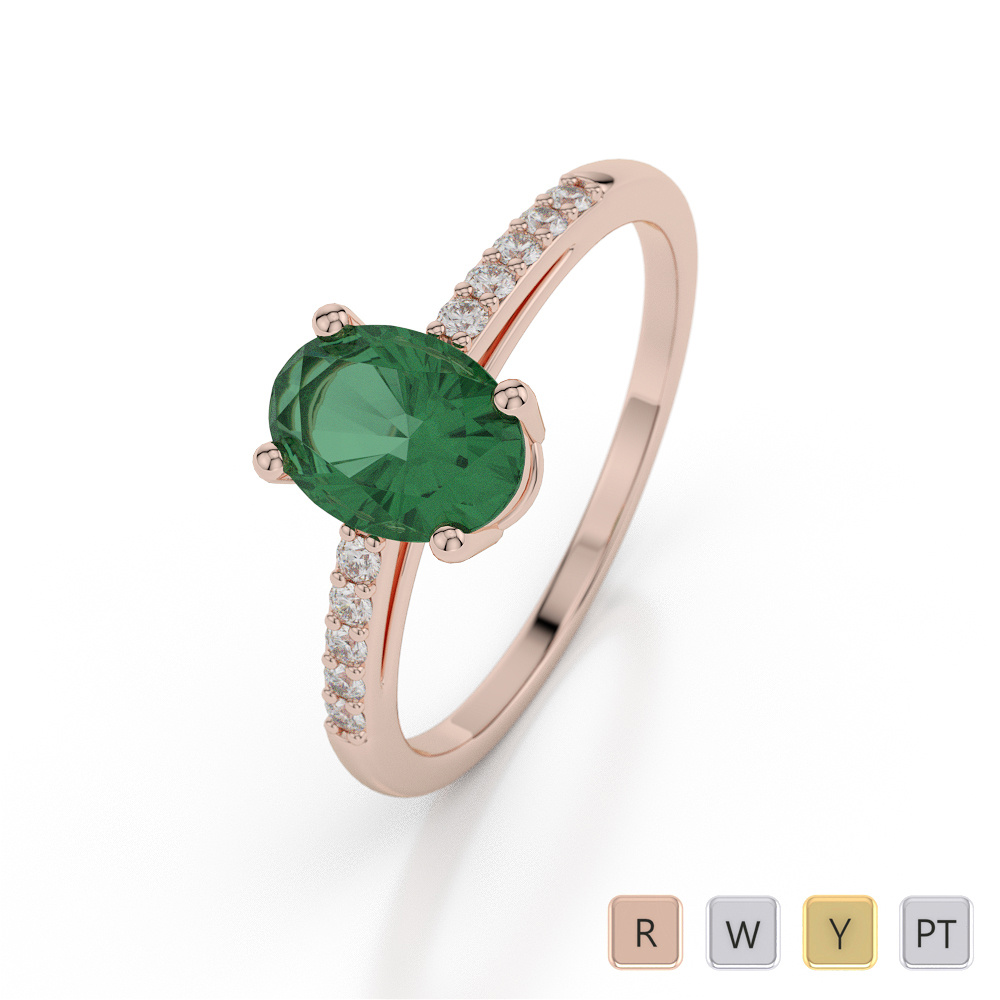 Oval Shape Emerald Engagement Ring With Diamond 0048