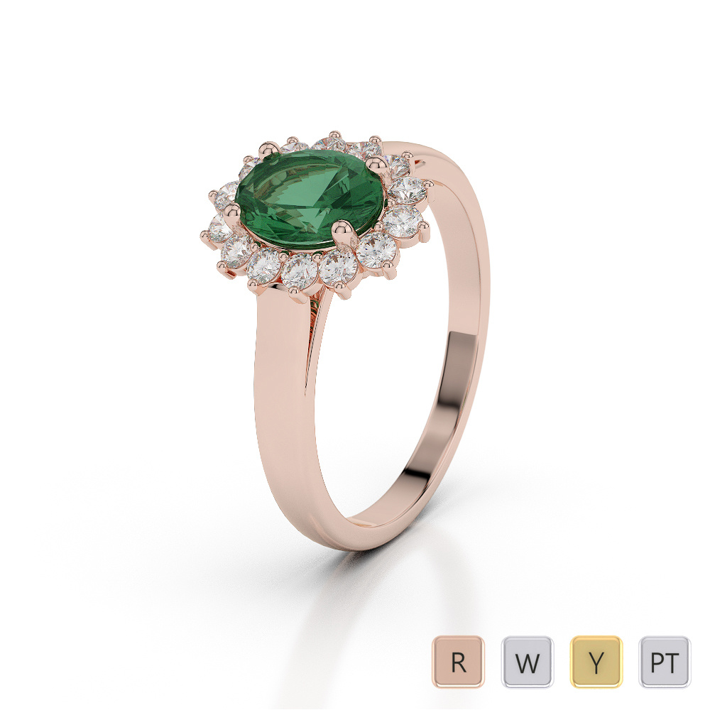 Oval Shape Emerald and Diamond Engagement Ring 0049
