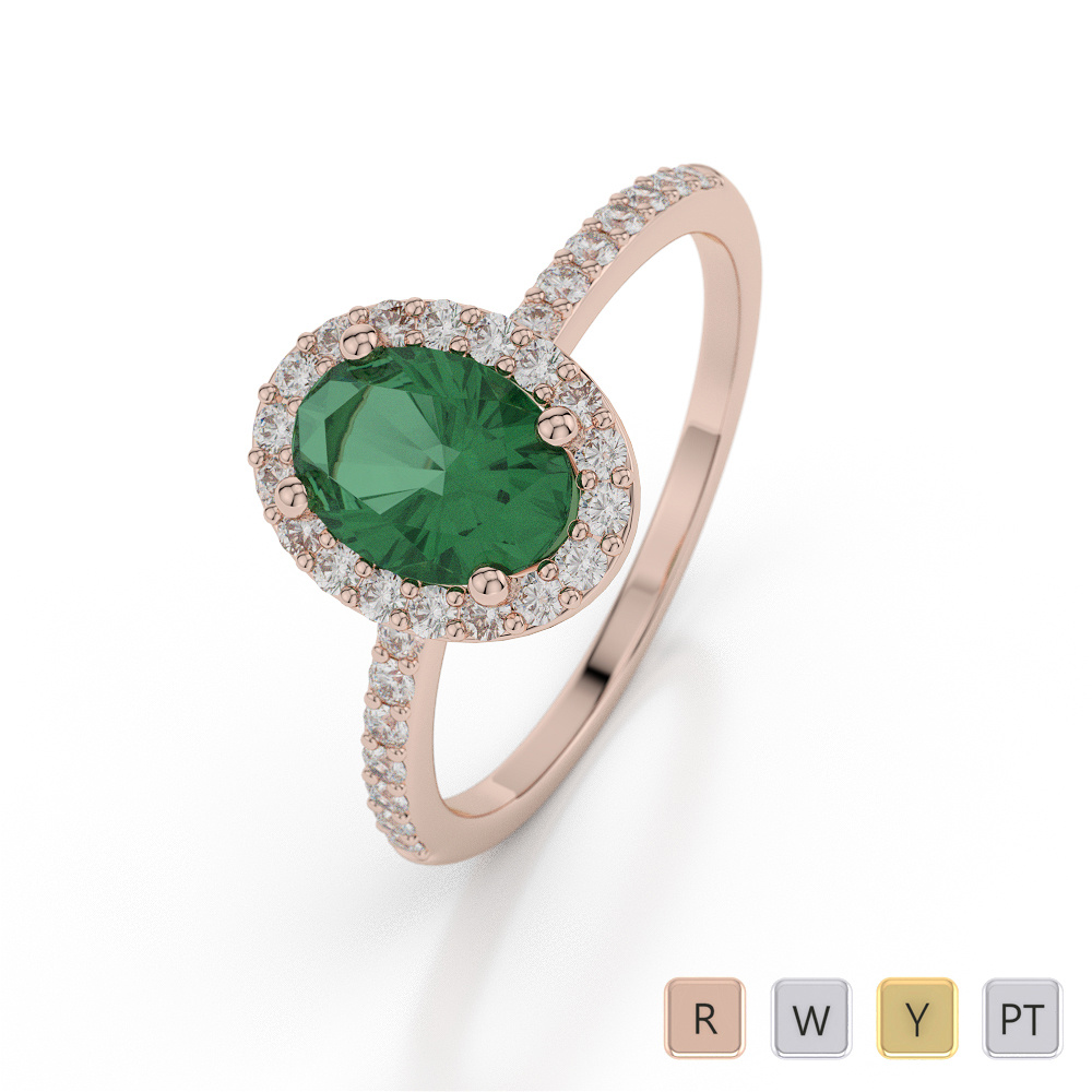 Oval Shape Engagement Ring With Emerald & Diamond 0050