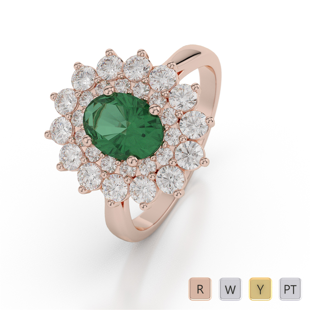 Emerald Engagement Ring With Round Cut Diamond 0051