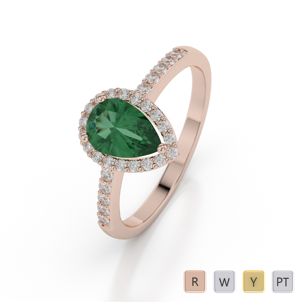 Pear Shape Emerald and Diamond Engagement Ring 0052