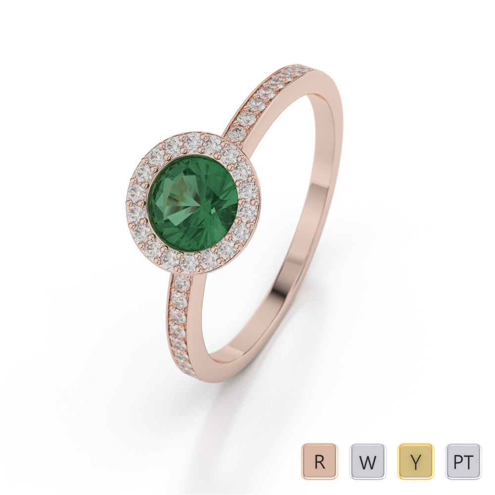 Round Shape Emerald and Diamond Engagement Ring 0053
