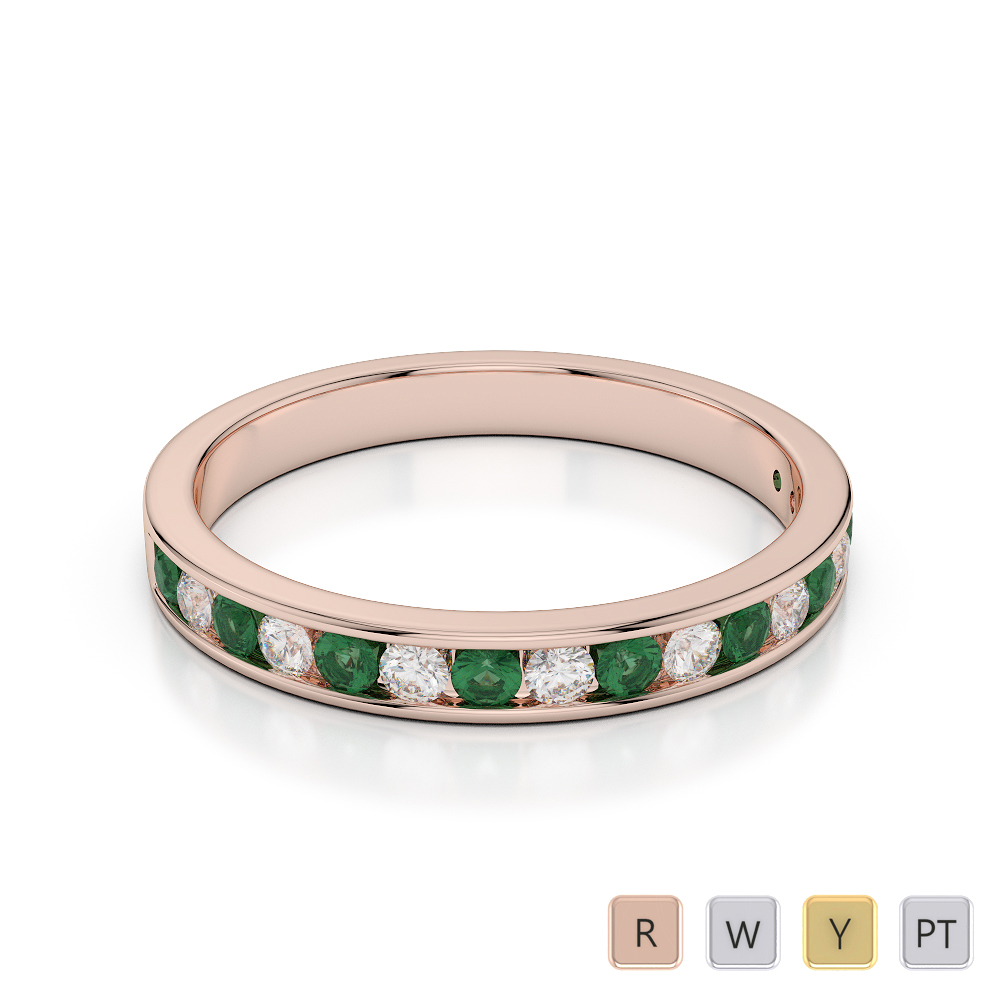 3MM Channel Set Emerald and Diamond Half Eternity Ring in Gold / Platinum ATZR-0368