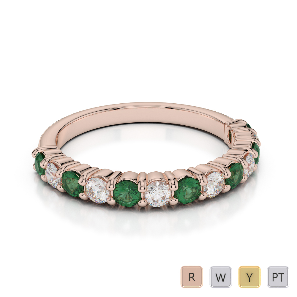 2.5 MM Prong Set Diamond Half Eternity Ring With Emerald in Gold / Platinum ATZR-0392