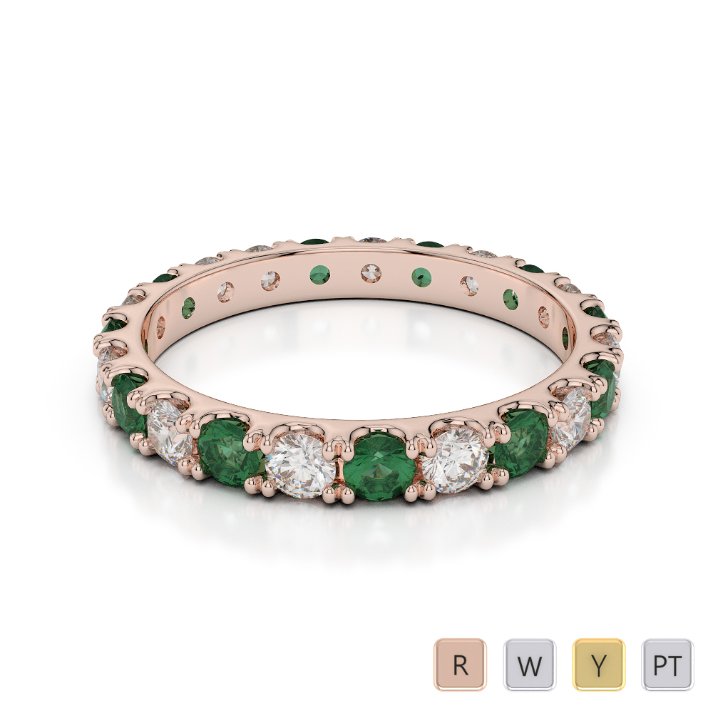 2.5 MM Claw Set Emerald & Diamond Full Eternity Ring in Gold / Platinum ATZR-0399
