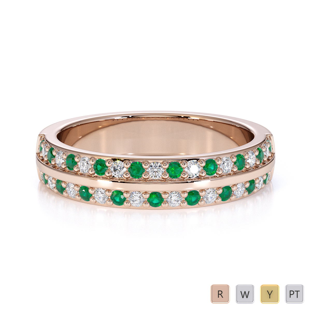 Claw Set Emerald Half Eternity Ring With Diamond in Gold / Platinum ATZR-0429