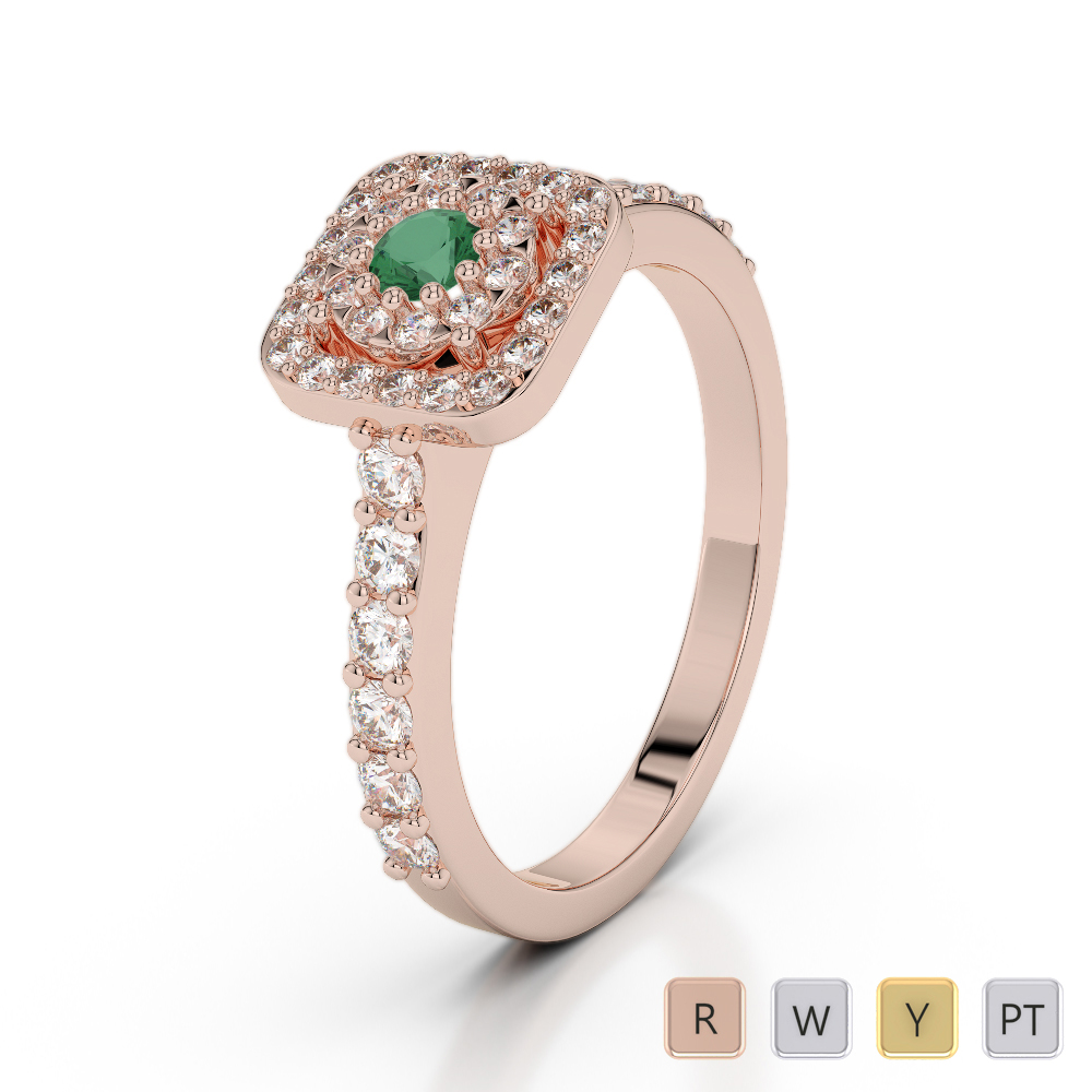 Prong Set Emerald Engagement Ring With Diamond in Gold / Platinum ATZR-0251