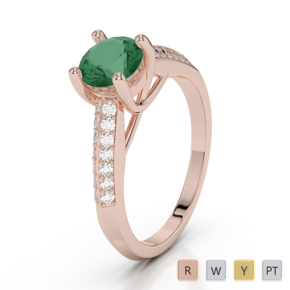 Round Cut Diamond & Emerald Engagement Ring in Gold / Platinum ATZR-0279