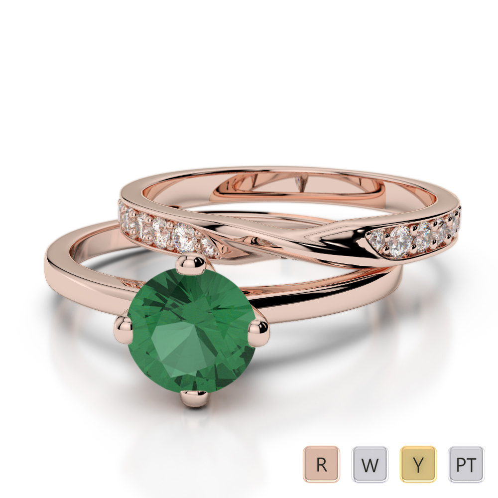 13 Stone Solitaire Emerald and Diamond Bridal Set Ring in Gold / Platinum ATZR-0337