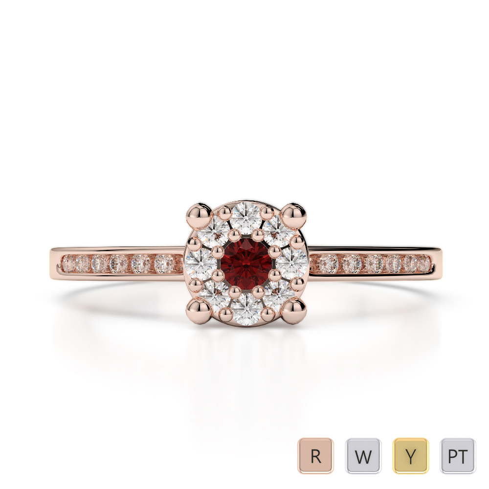 Round Cut Garnet and Diamond Engagement Ring in Gold / Platinum ATZR-0225