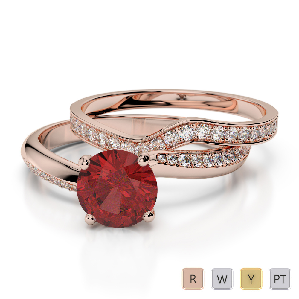 Four Prong Set Garnet & Diamond Bridal Set Ring 0332