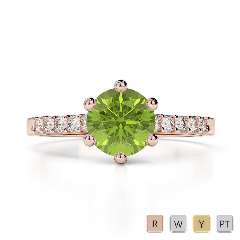 Round Cut Engagement Ring With Diamond & Peridot in Gold / Platinum ATZR-0206
