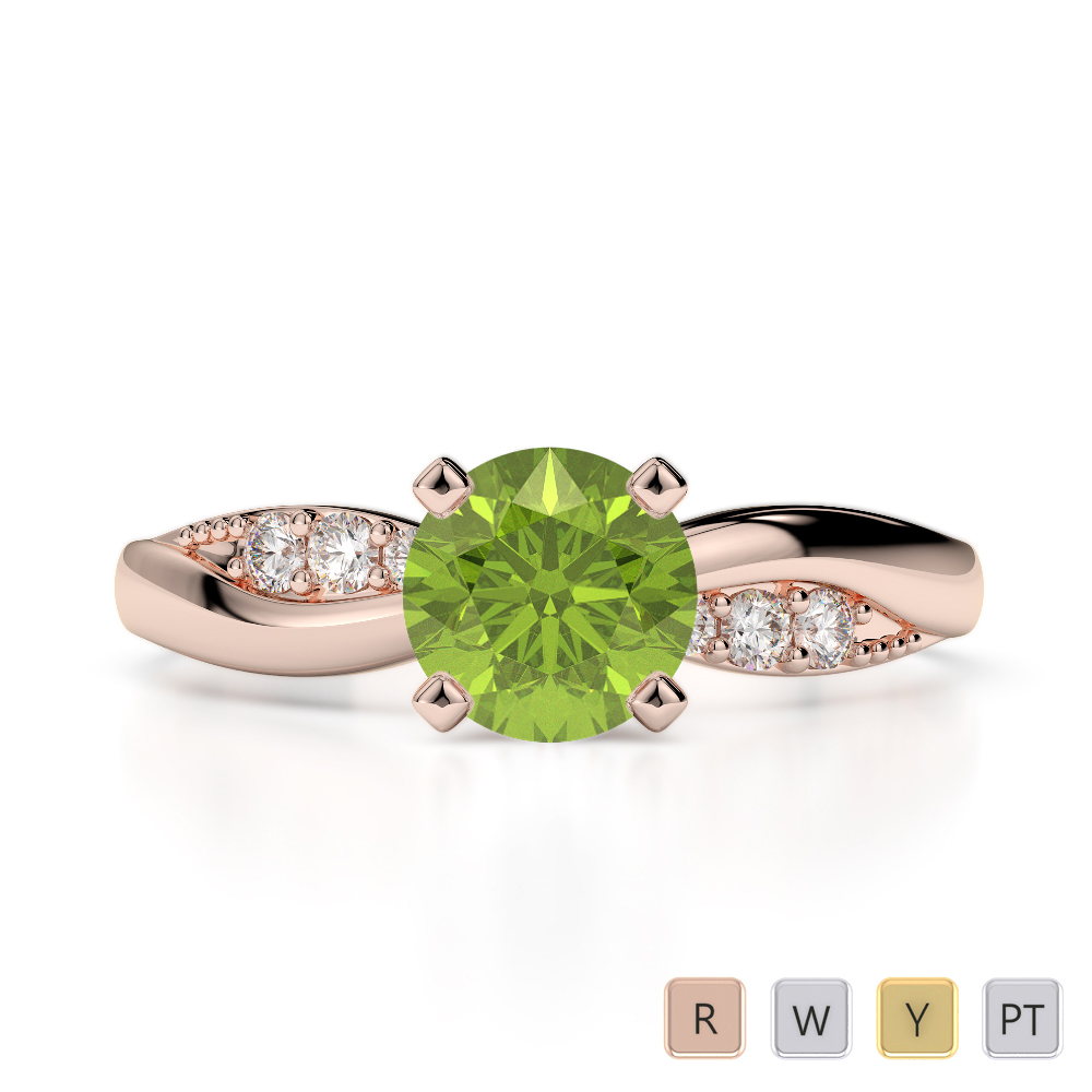 7 Stone Round Cut Peridot & Diamond Engagement Ring in Gold / Platinum ATZR-0269