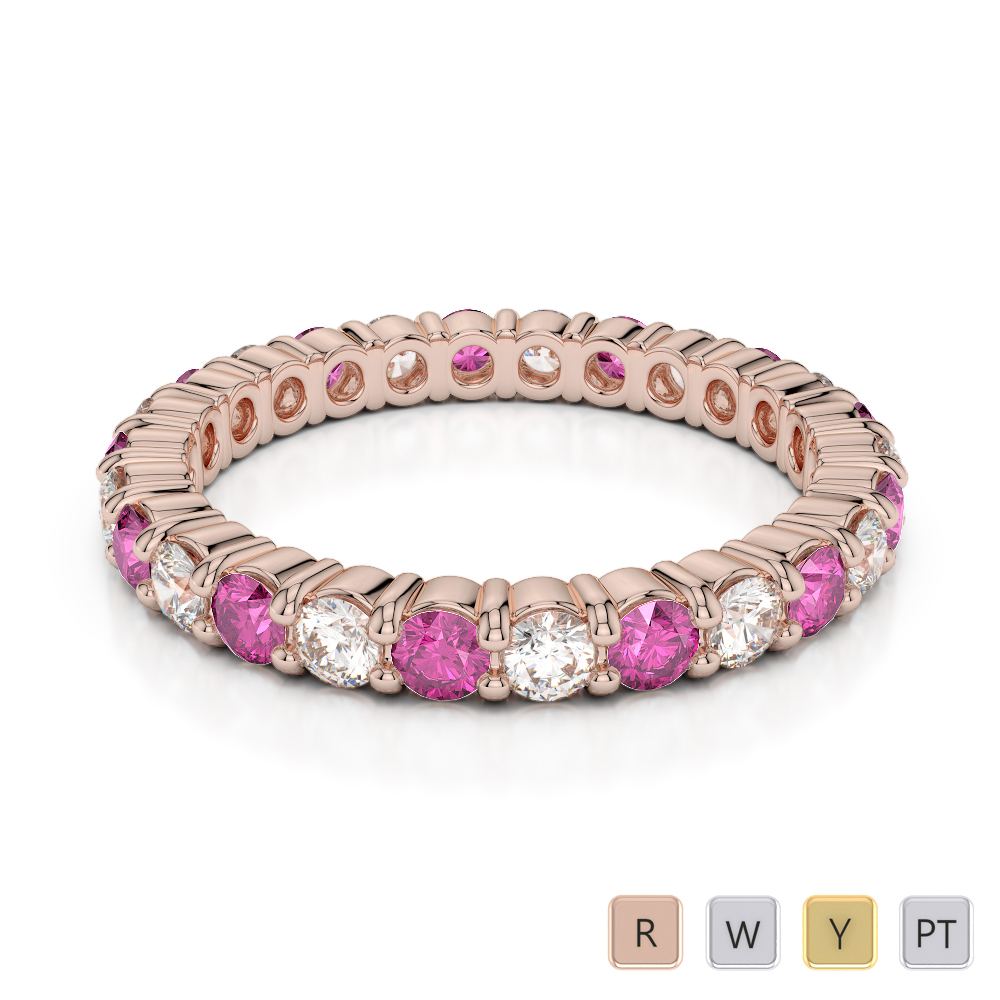 2.5 MM Round Cut Pink Sapphire Full Eternity Ring With Diamond in Gold / Platinum ATZR-0389