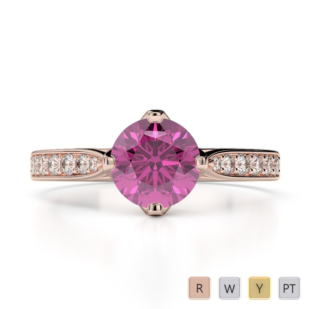 Claw Set Pink Sapphire Engagement Ring With Diamond in Gold / Platinum ATZR-0202