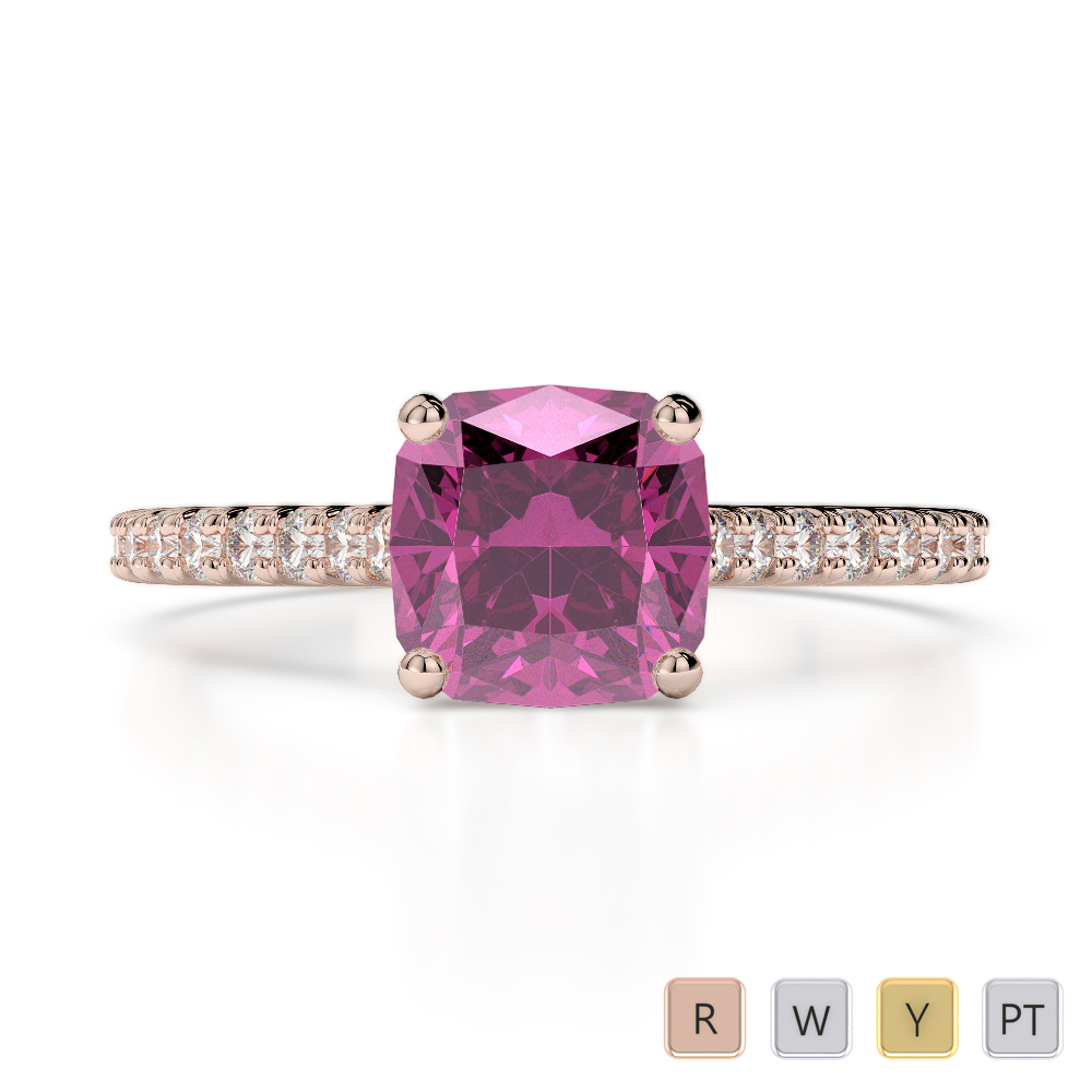 Cushion Cut Pink Sapphire and Round Diamond Engagement Ring in Gold / Platinum ATZR-0214