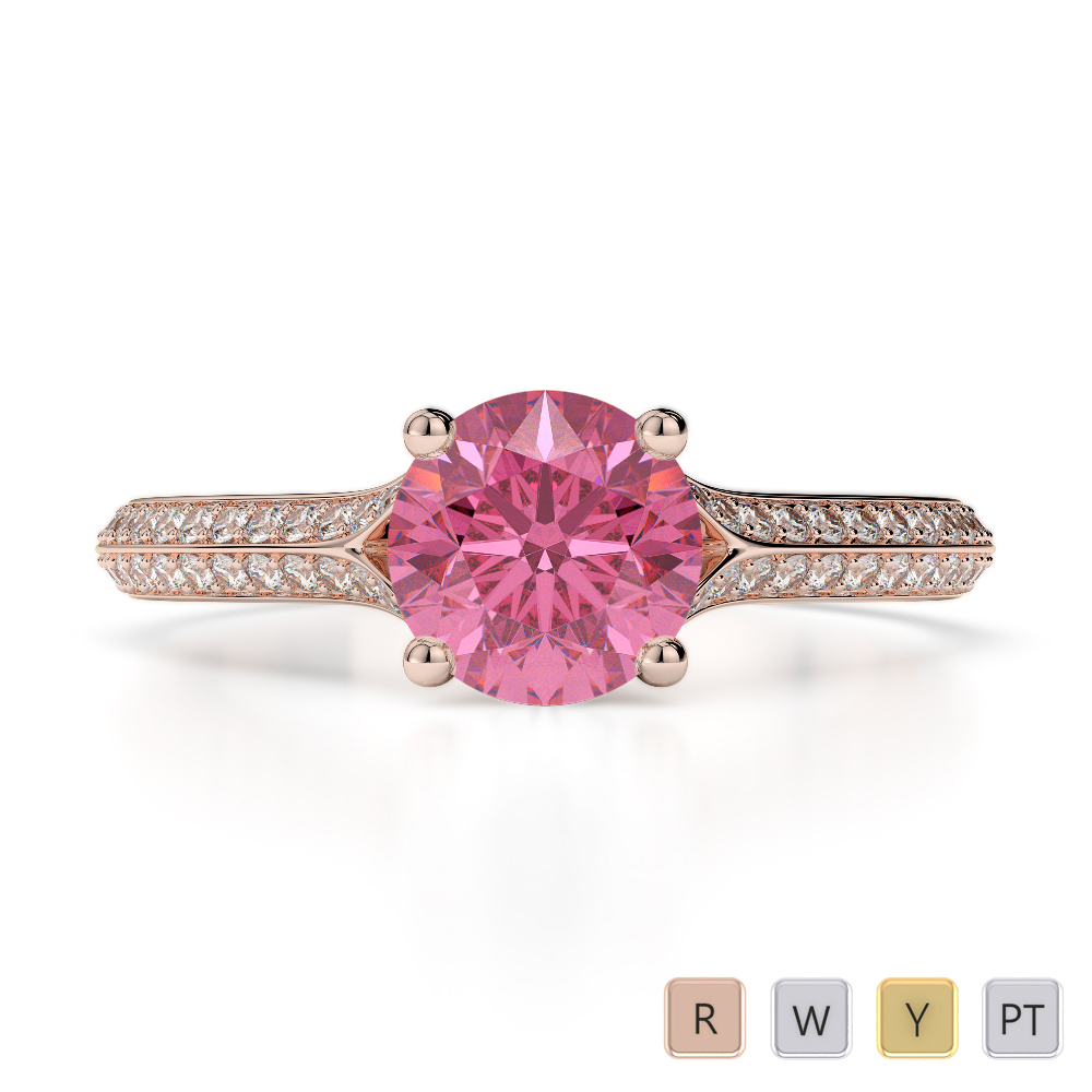 Prong Set Pink Tourmaline and Diamond Engagement Ring in Gold / Platinum ATZR-0198
