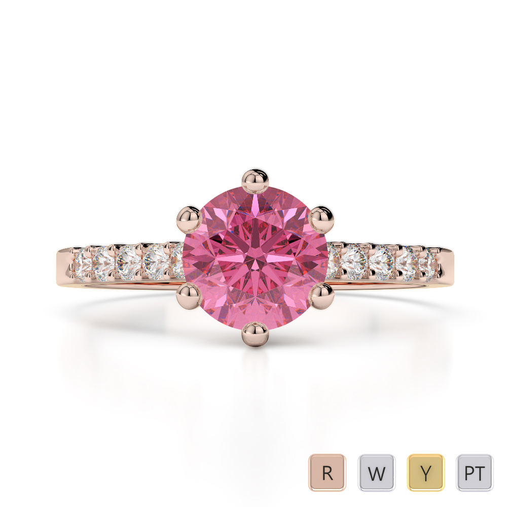 Round Cut Engagement Ring With Diamond & Pink Tourmaline in Gold / Platinum ATZR-0206
