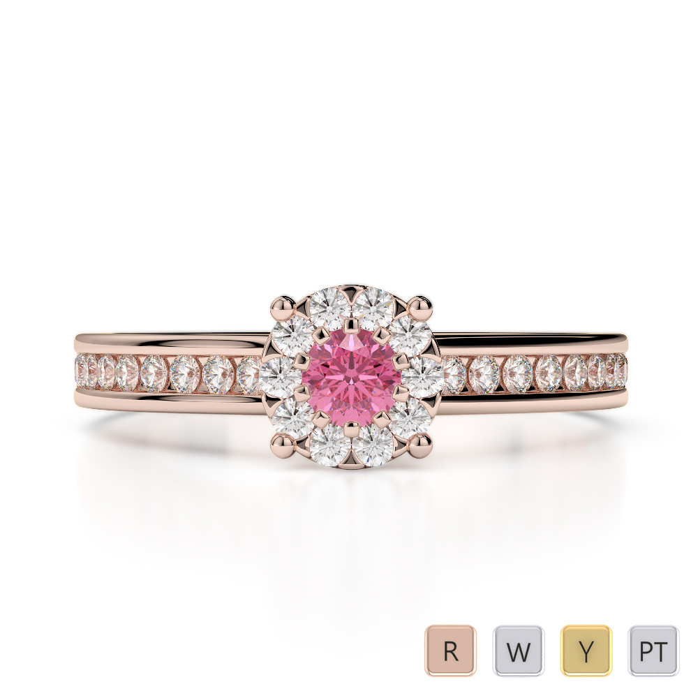 Round Cut Diamond and Pink Tourmaline Engagement Ring in Gold / Platinum ATZR-0252