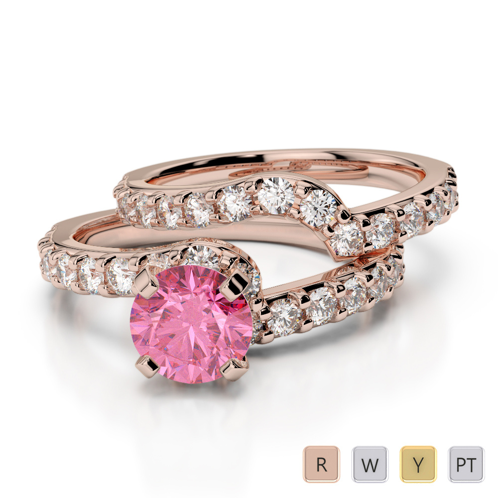 Four Claw Set Pink Tourmaline Bridal Set Ring With Diamond 0325