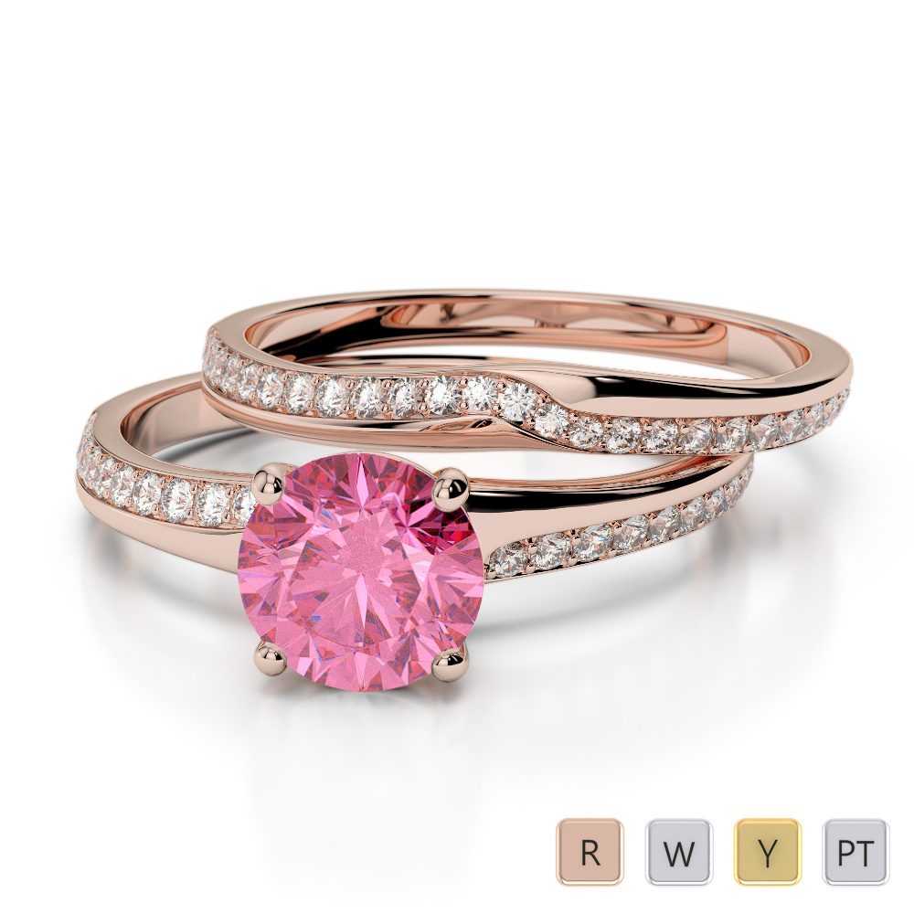 Claw Set Pink Tourmaline and Diamond Bridal Set Ring 0331