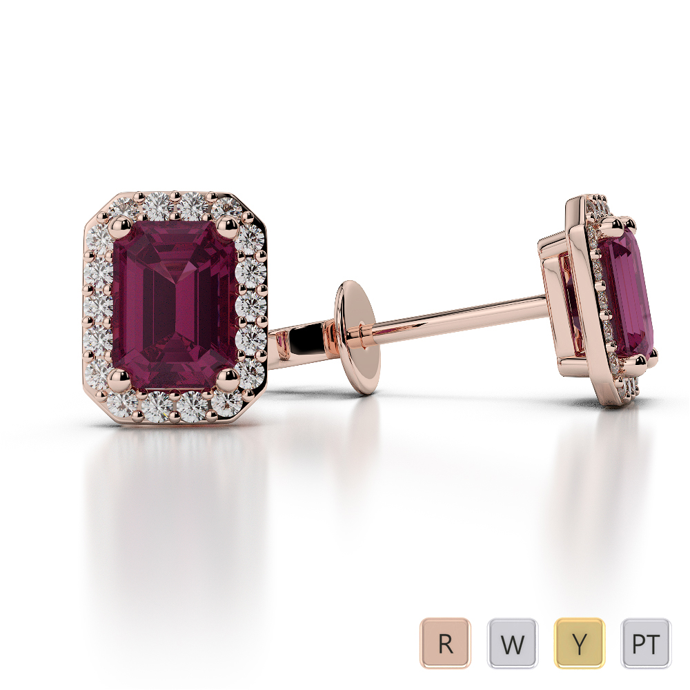 Prong Set Ruby Earrings With Diamond in Gold / Platinum ATZER-0467