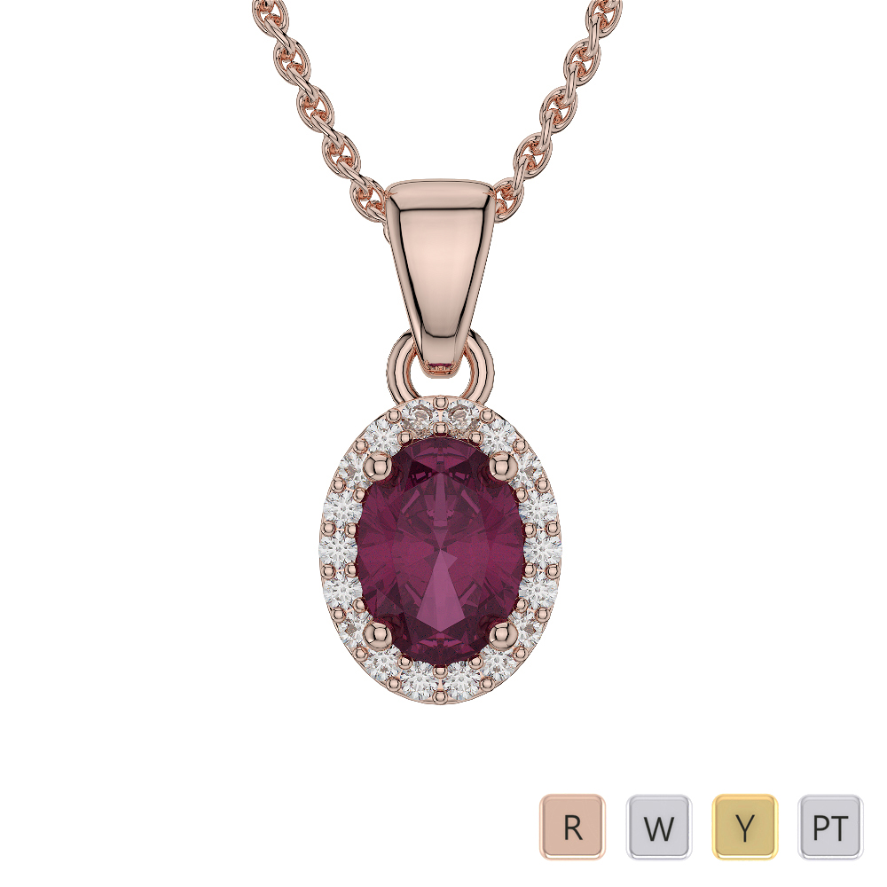 Oval Shape Ruby Necklaces With Diamond in Gold / Platinum ATZNK-0568