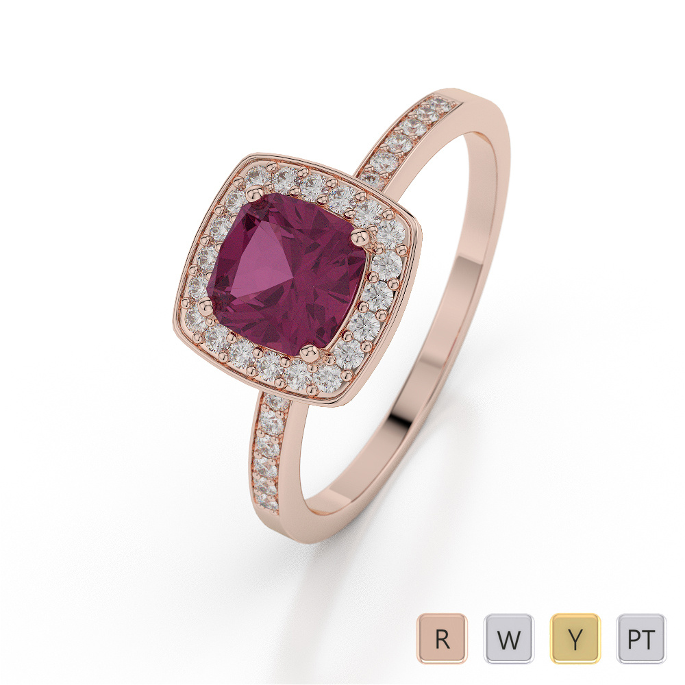 Cushion Shape Ruby and Diamond Engagement Ring 0039