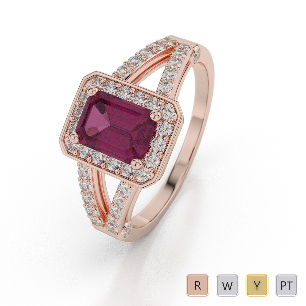 Ruby Engagement Ring With Round Cut Diamond 0041