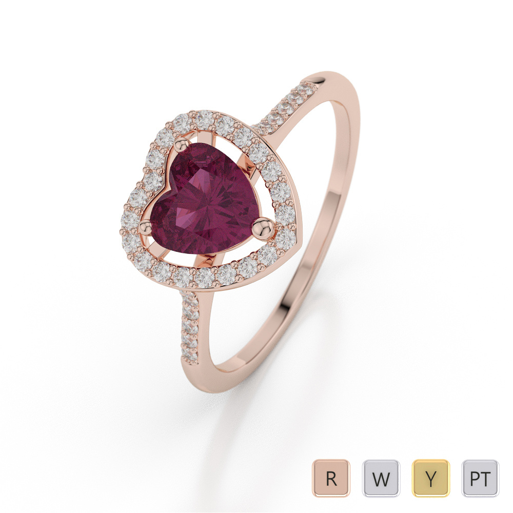 Heart Shape Engagement Ring With Ruby & Diamond 0044