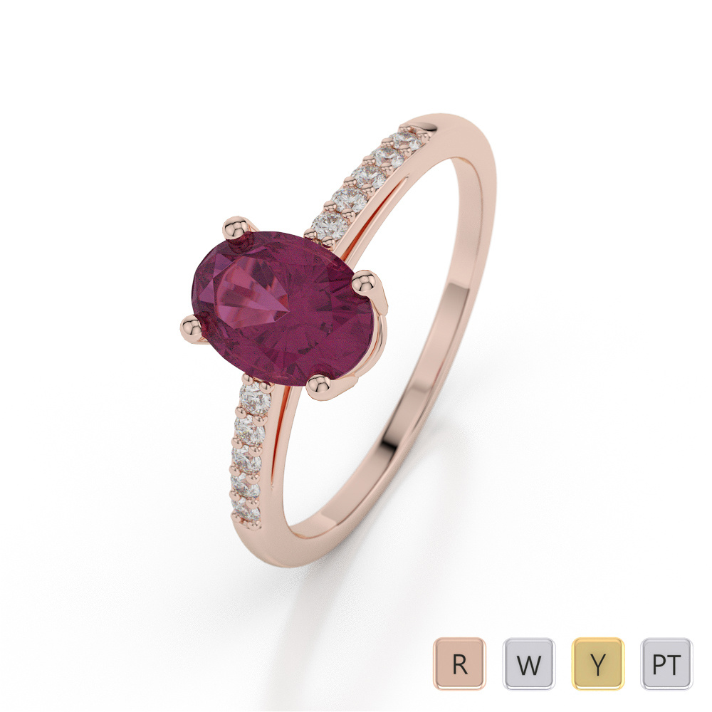 Oval Shape Ruby Engagement Ring With Diamond 0048