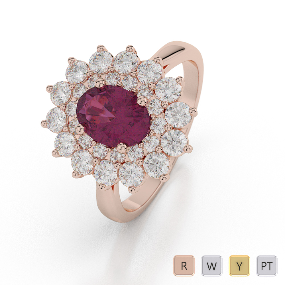 Ruby Engagement Ring With Round Cut Diamond in Gold / Platinum ATZR-0051