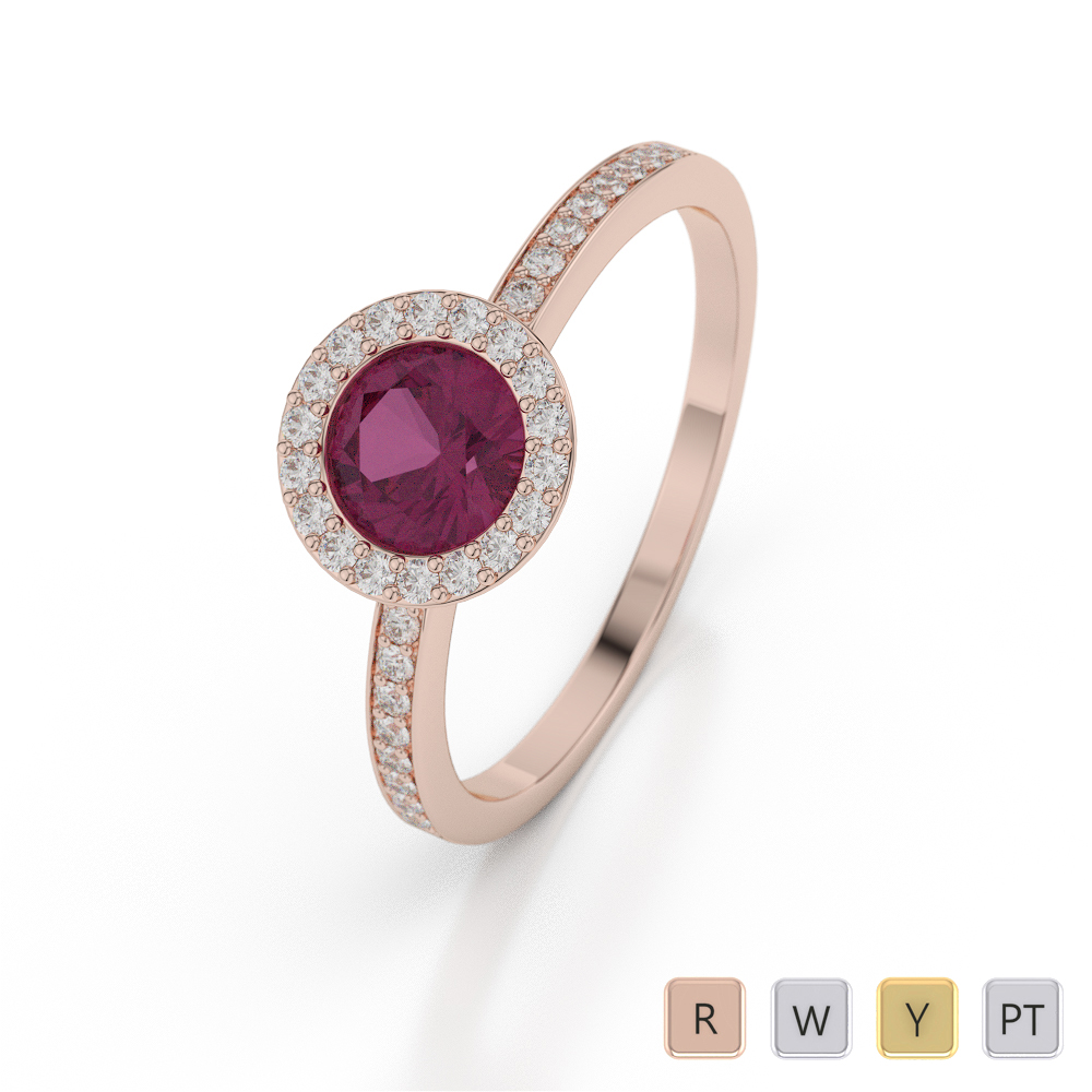 Round Shape Ruby and Diamond Engagement Ring 0053