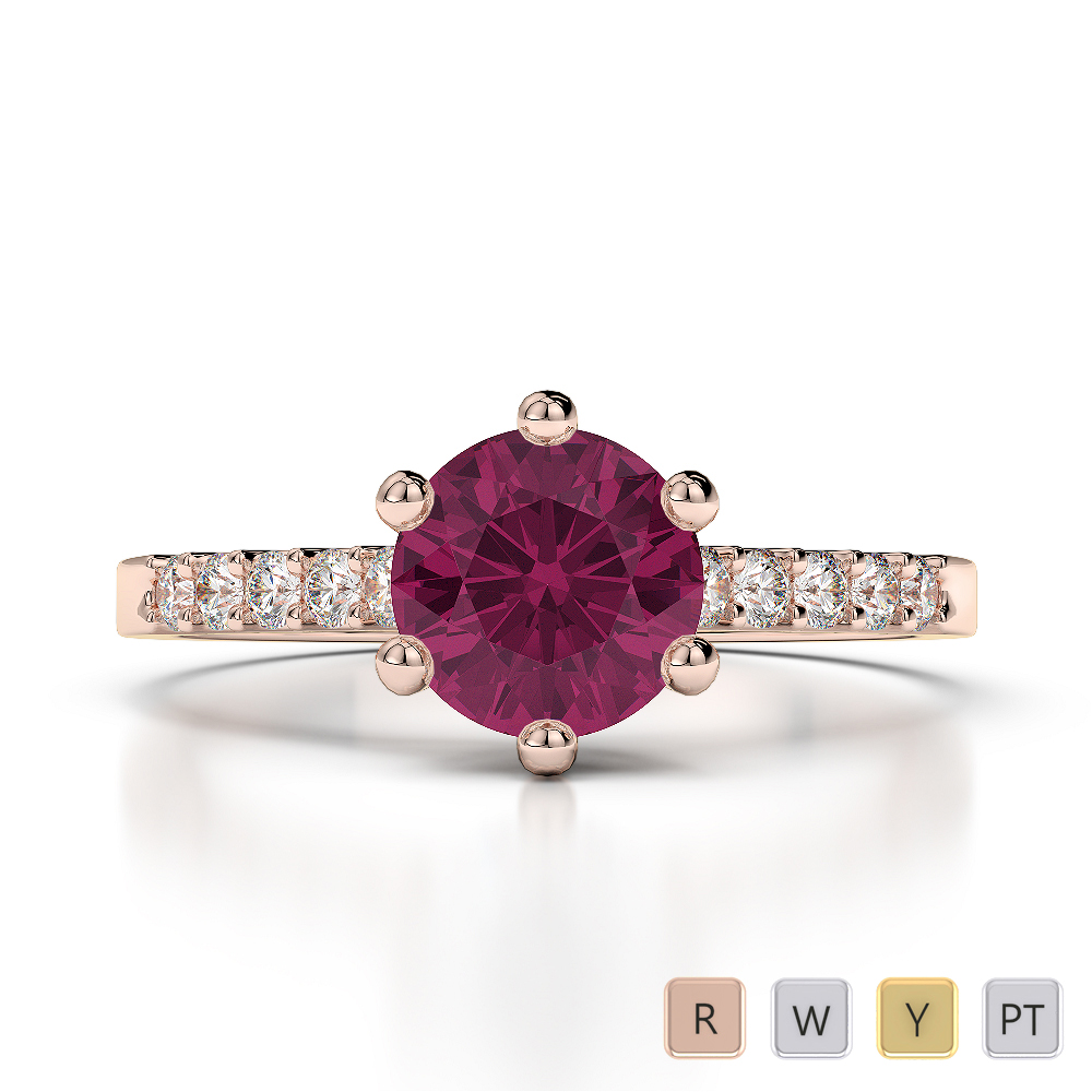 Round Cut Engagement Ring With Diamond & Ruby in Gold / Platinum ATZR-0206
