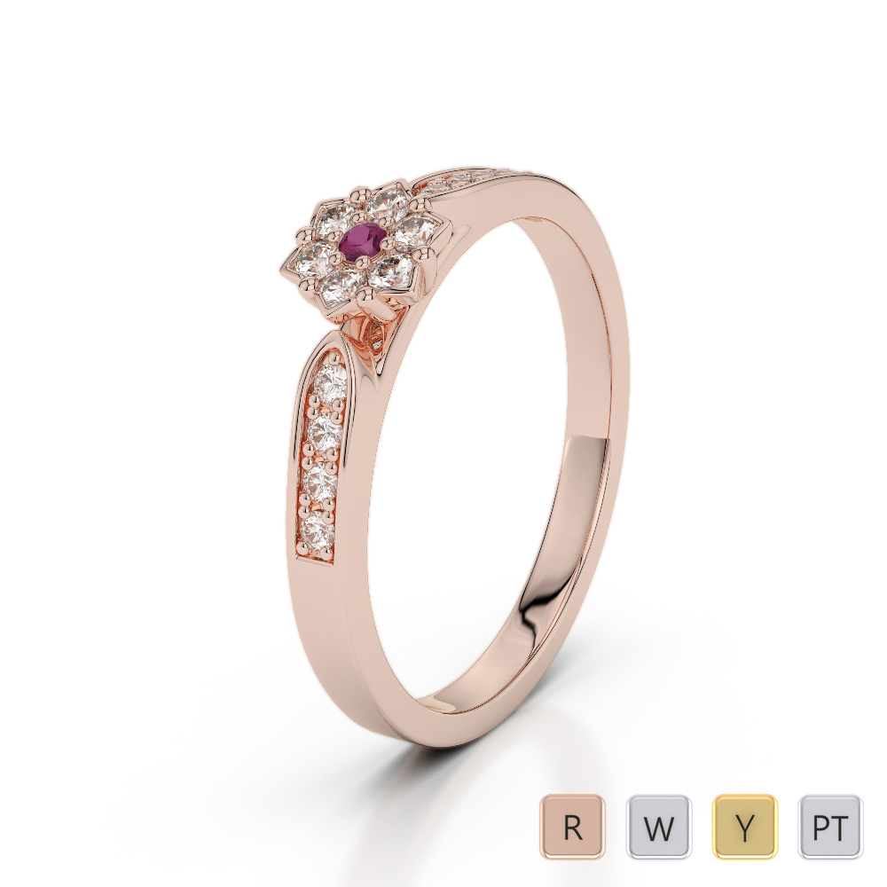 Round Cut Ruby & Diamond Engagement Ring in Gold / Platinum ATZR-0224