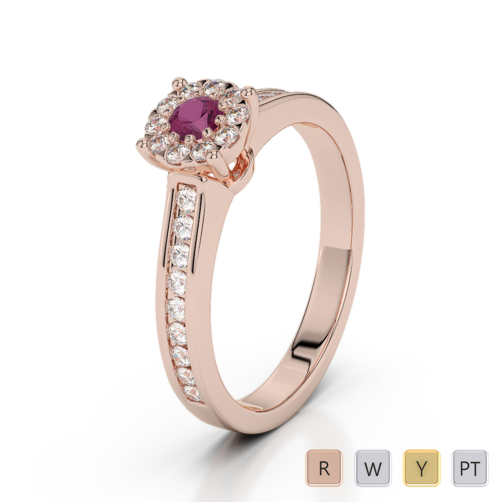 Round Cut Diamond & Ruby Engagement Ring in Gold / Platinum ATZR-0252