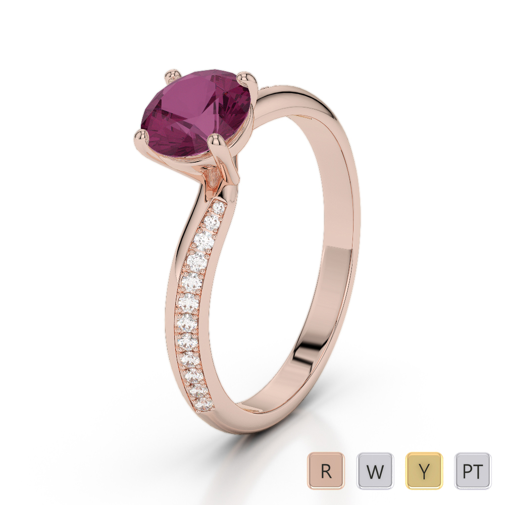 Round Cut Ruby & Diamond Engagement Ring in Gold / Platinum ATZR-0266