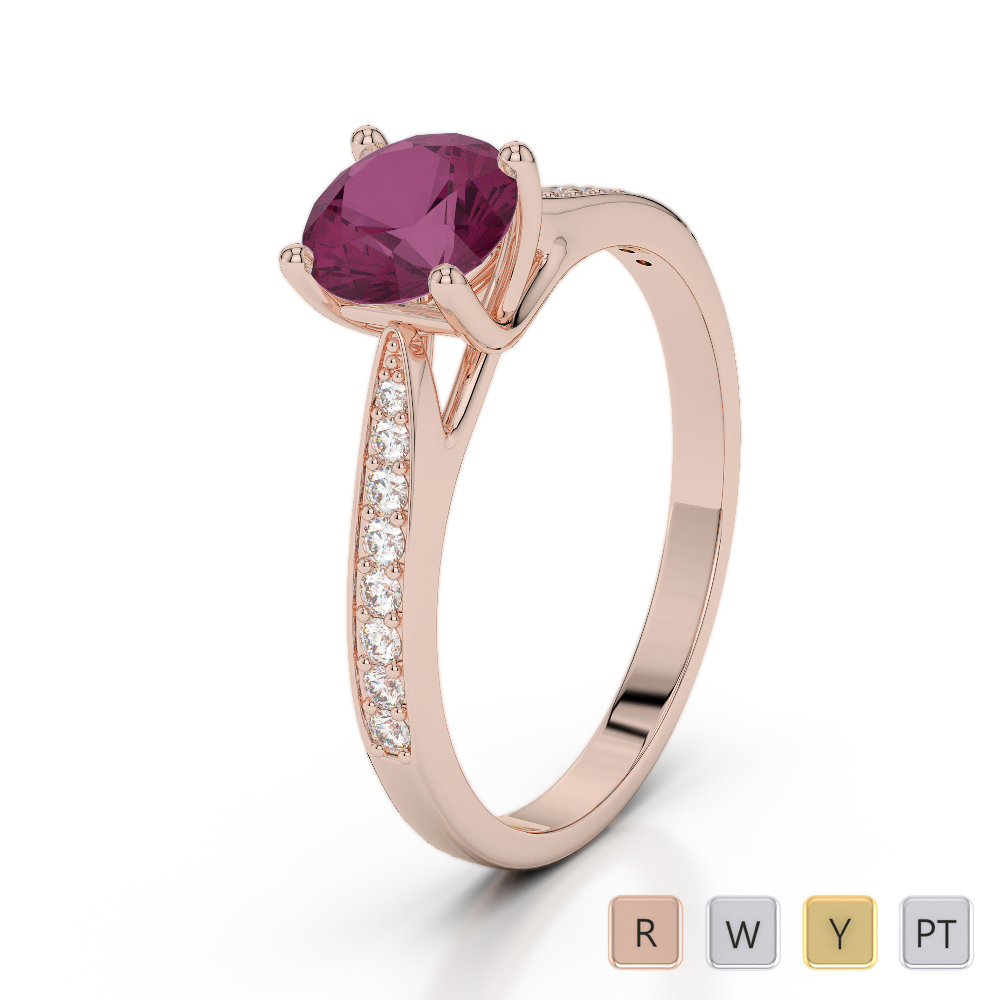 Round Cut Ruby Engagement Ring With Diamond in Gold / Platinum ATZR-0284