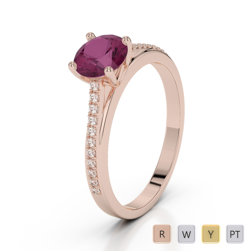 Round Cut Ruby Engagement Ring With Diamond in Gold / Platinum ATZR-0288