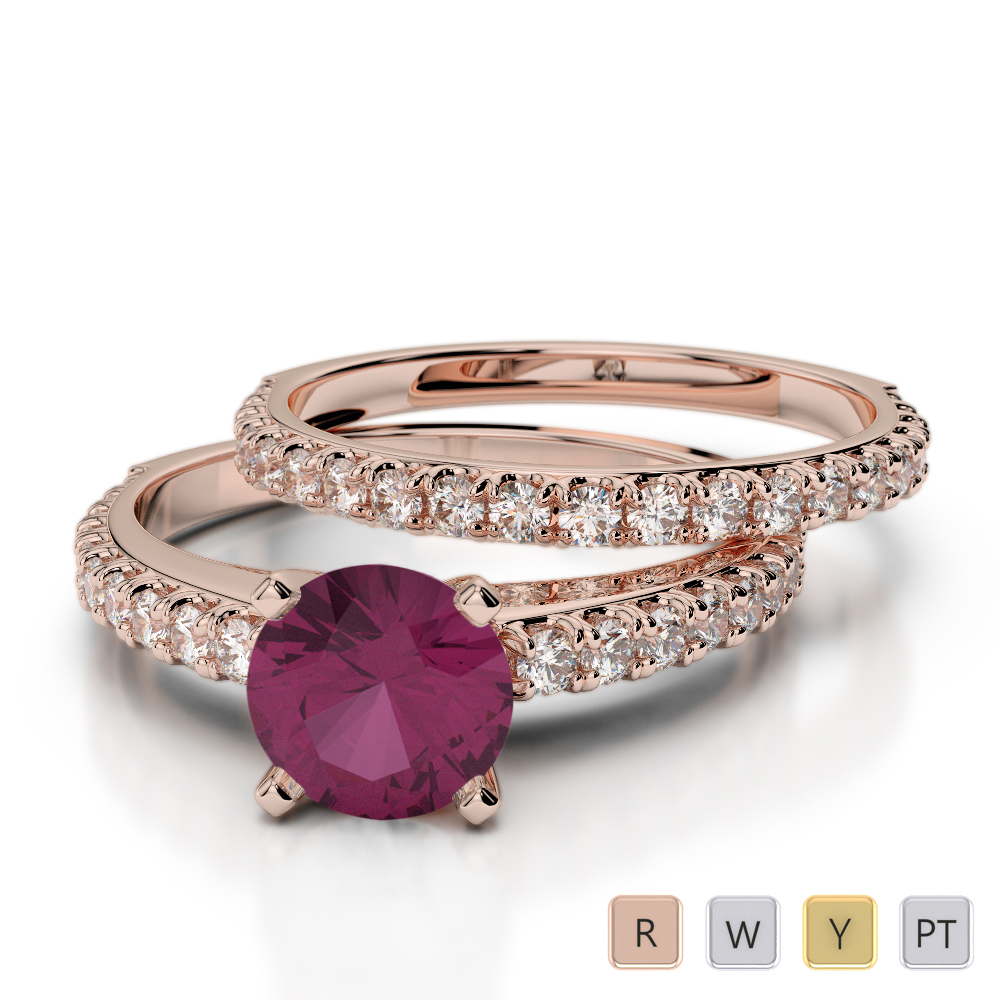 Scallop Set Ruby & Diamond Bridal Set Ring in Gold / Platinum ATZR-0352