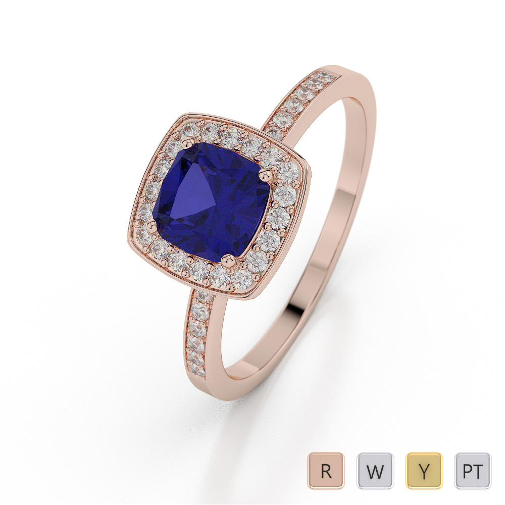 Cushion Shape Blue Sapphire and Diamond Engagement Ring 0039