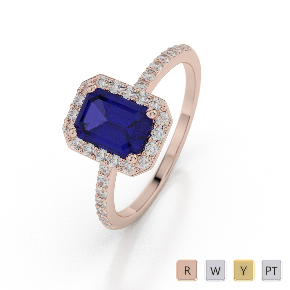 Prong Set Engagement Ring With Blue Sapphire and Diamond 0040