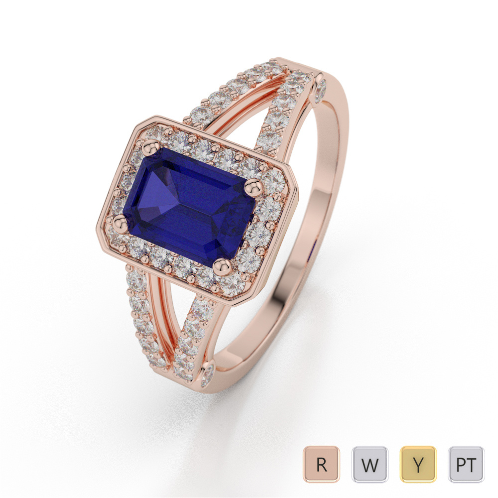 Blue Sapphire Engagement Ring With Round Cut Diamond 0041