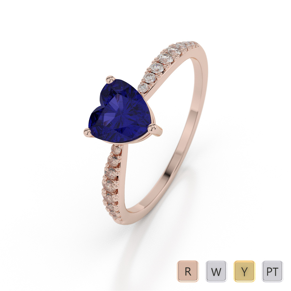 Heart Shape Blue Sapphire and Diamond Engagement Ring 0042