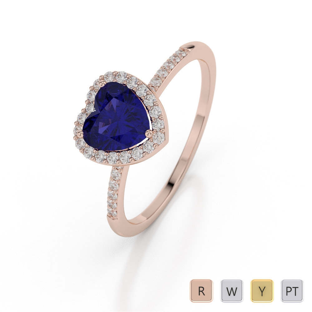 Blue Sapphire Engagement Ring With Round Cut Diamond 0043