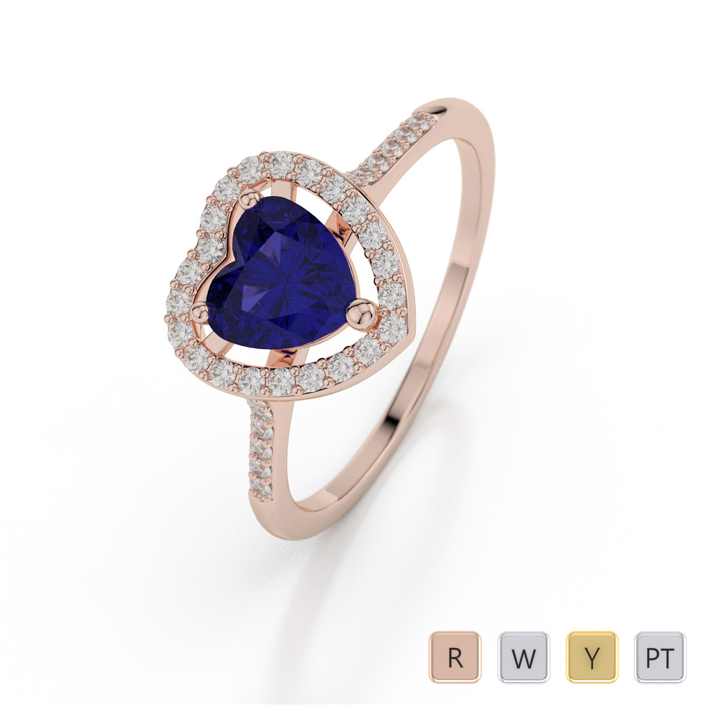 Heart Shape Engagement Ring With Blue Sapphire & Diamond 0044