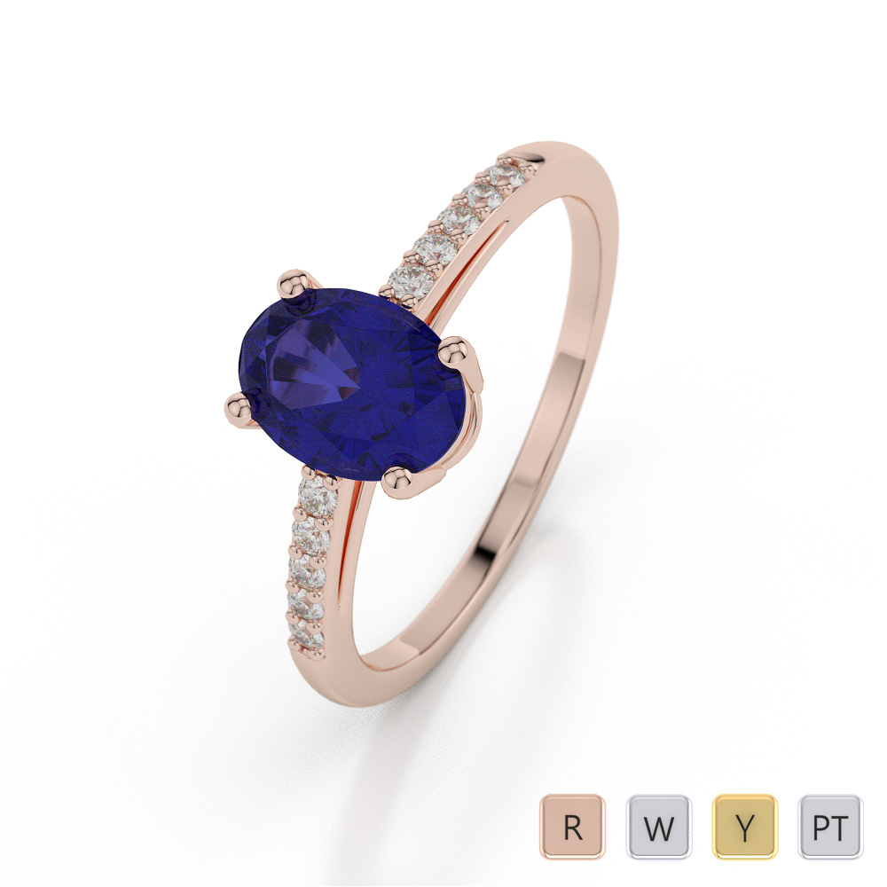 Oval Shape Blue Sapphire Engagement Ring With Diamond 0048