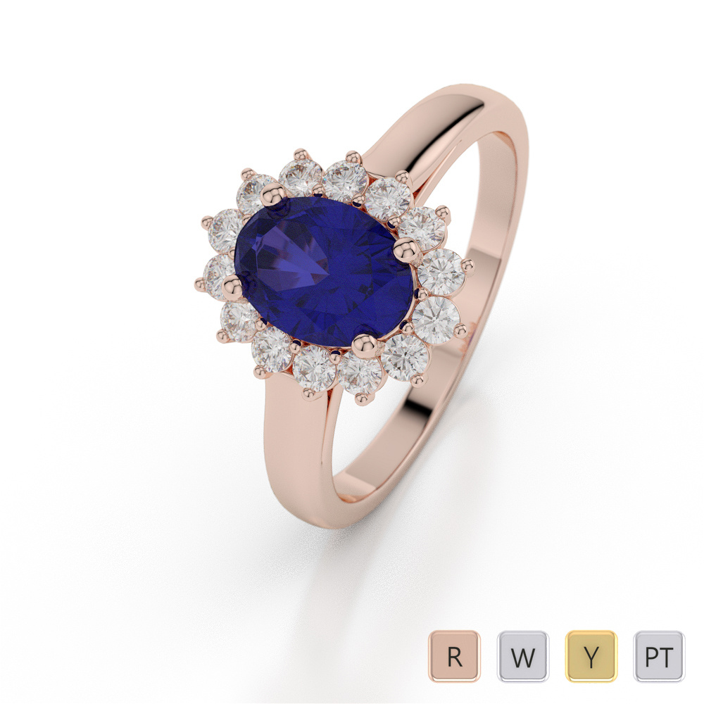Oval Shape Blue Sapphire and Diamond Engagement Ring 0049